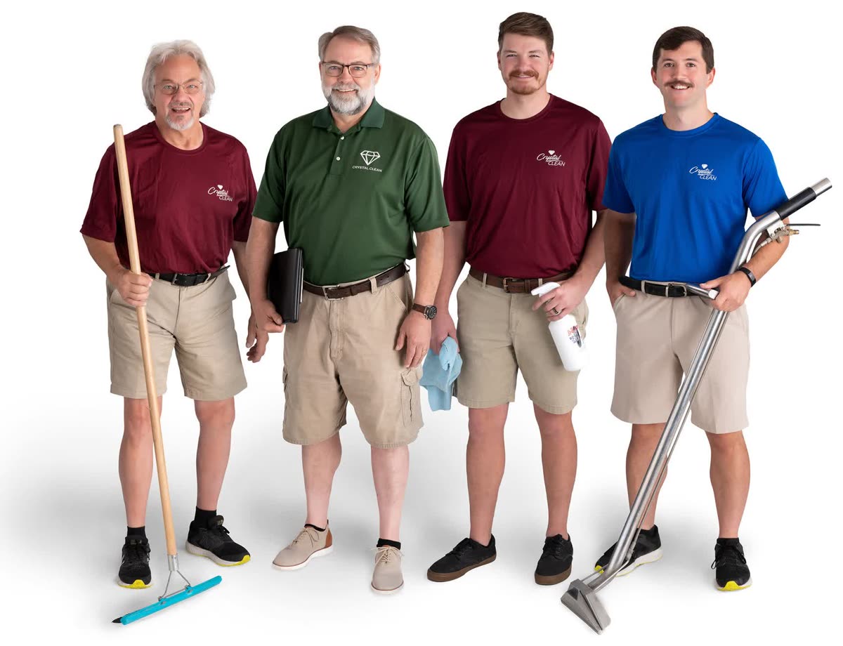 The Crystal Clean Carpet Care team in Kearney, Nebraska with their cleaning equipment